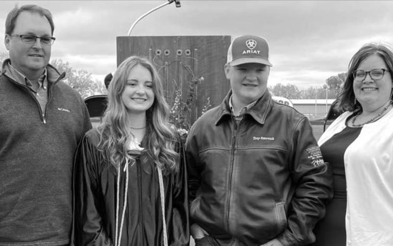 Kim Smeenk (RIGHT) and her husband Jeff and their children, Marlee and Trey, live west of Newell on Jeff’s family’s farm/ranch. Marlee, 18, just graduated from Belle Fourche HS and will be attending University of Mary in Bismarck, ND in the fall. Trey, 15, will be a sophomore at Belle Fourche HS in the fall.