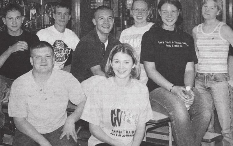 Homecoming candidates (From the Timber Lake Topic, September 21, 2000) Next week is Homecoming Week at Timber Lake High School. The festivities will begin with the crowning of the king and queen on September 24 at 7 p.m. Candidates for the honor are these eight seniors. FRONT (L-R): Ross Kraft and Lacy Maher; BACK: William Kougl, Shane Weber, Marshall Totton, Marea Johnson, Angie Jones, and Jami Maciejewski. (Shane Weber and Lacy Maher became king and queen.)