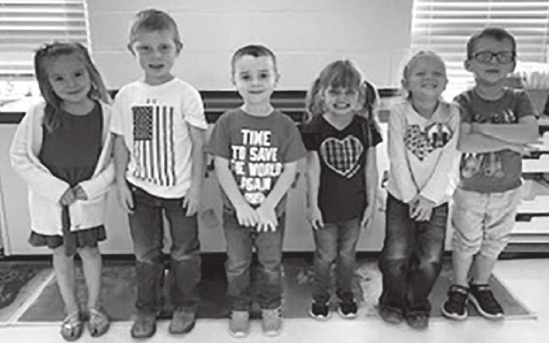 Pre-K 4 (L-R): Brie Parker, Vern Long, Paxton Schweitzer, Harper Biegler, Piper Schrempp, Lincoln Aberle.