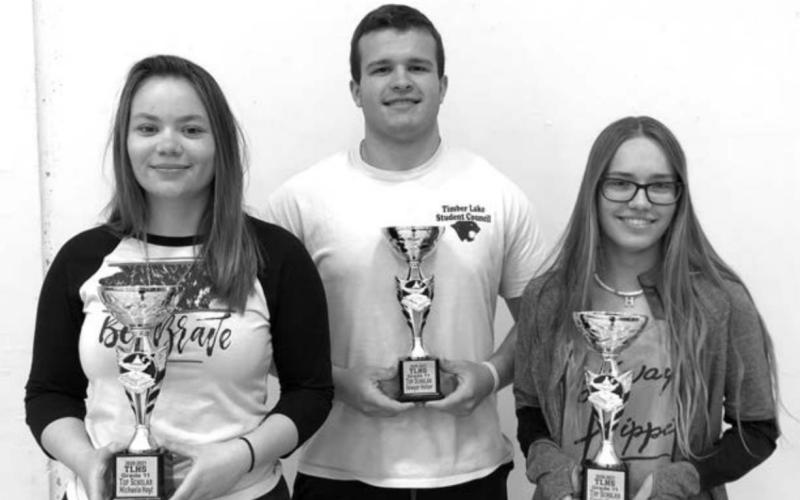 ABOVE: Junior class top scholars (L-R): Michaela Hoyt, Sawyer Holzer, Cassie Harris. NOT PICTURED: Chase Marshall and Caleb Quinn.