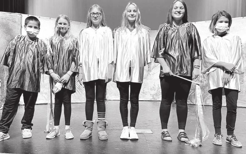 ABOVE: THE WISE OLD WATER. L-R: Ray’Nan LeBeau, Kaydence Ouzts, Lexy Locken, Jaycie Lemburg, Katelyn Biegler, Claire O’Leary.