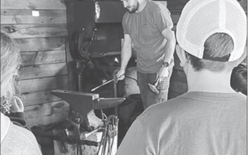 Kyle Nilson gave a demonstration for 4-Hers at the Timber Lake Museum’s Blacksmith Shop.