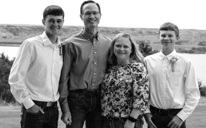 Jeff with his wife LeAnn and their sons, Jacob, 19, LEFT, a sophomore at BHSU and Matthew, 16, a sophomore at Jones County High School.