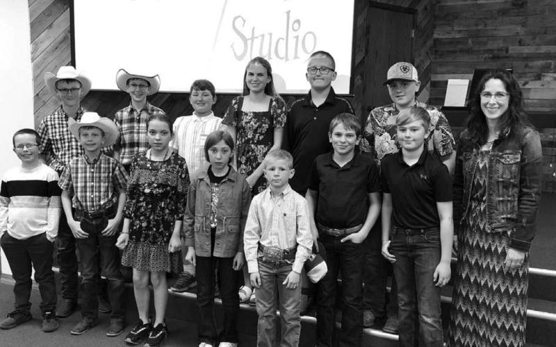 Performers at the Schaffer Music Studio Recital were FRONT (L-R): Garrett Nilson, Gracen Gill, Bricelyn Pederson, CeCe Cowan, Tracyn Paxton, Preston Maciejewski, Owen Schweitzer; BACK: Holden Gill, Hudson Gill, Baylor Bickel, Meredith Maciejewski, Evan Schweitzer, Mason Bickel, and Colette Schaffer.