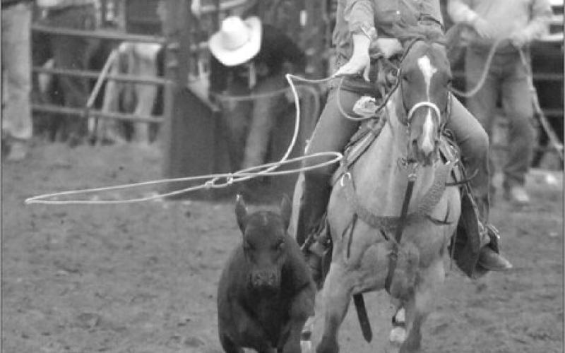 Kari Jo Lawrence of Mobridge lets her rope fly during the ladies breakaway roping at the Isabel Rodeo last weekend. Photo by Jon Flatland