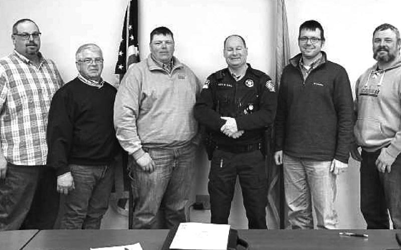 The Corson County Commissioners with retiring Sheriff Keith Gall. L-R are Darren Bauer, Steve Keller, Shawn Hinz, Sheriff Keith Gall, Lucas Sutherland, Jake Nehl.