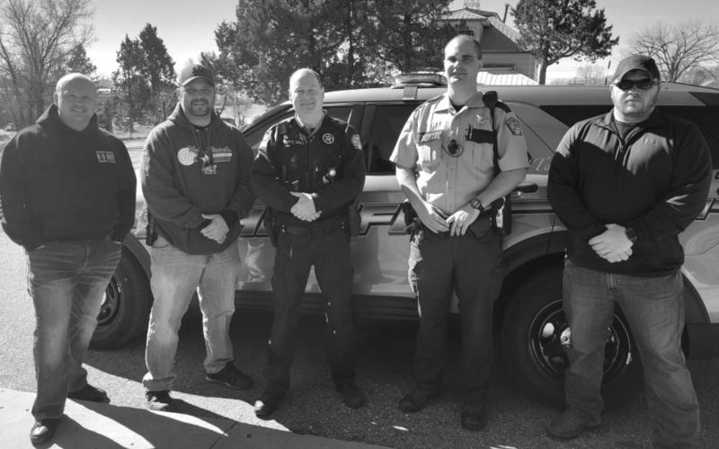 The Corson County Sheriff’s Office crew. L-R: Deputy and K9 handler Mike Varilek, Deputy Justin Tvedt Sheriff Keith Gall (retiring), Deputy Alan Dale (appointed Sheriff), Deputy Mark Bilben. In the background is the new 2021 Ford Explorer/K9 Unit and interior equipment, which was 100% paid for from the South Dakota Drug Fund and the Attorney General’s Office.