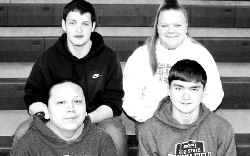 The Dupree High School sophomores won the 10th grade quiz bowl. The members of their team were (FRONT) Wambli Quintana and JW Pederson and (BACK) Matthew Lemke and Cassidy Farlee. Lemmon High School won the 9th and 12th grade quiz bowls and Harding County High School won the 11th grade and Overall Quiz Bowl matches.