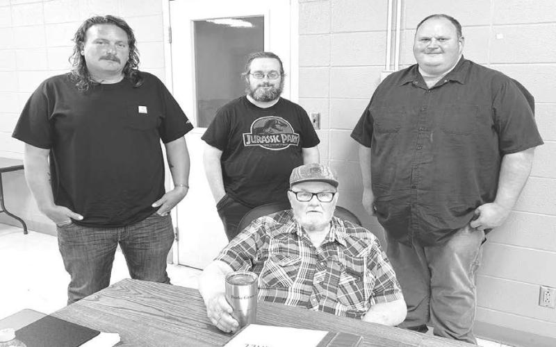 Members of the Isabel Town Board are: Front: Darrel Burke; and Back: Brent Spafford, Bryan Kunert and Daryl Pfaff. One vacancy remains on the board following the resignation of Ryan Maher, who moved out of town.