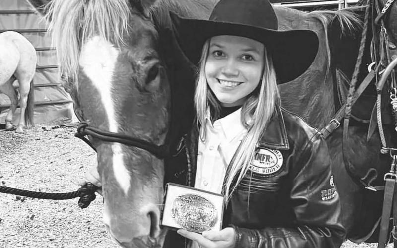 Courtesy Photo Kennedy McLellan of the Dupree High School Rodeo Team, along with her horse, Captain, won the pole bending event at the South Dakota 20X High School Rodeo Showcase in Rapid City on Sunday, Jan. 29. The rodeo featured the top three high school rodeo competitors in 10 events from all four regions of the state. McLellan clocked in with a time of 20.05 seconds. Katie Sheridan of Faith was third overall with a time of 20.94 seconds.