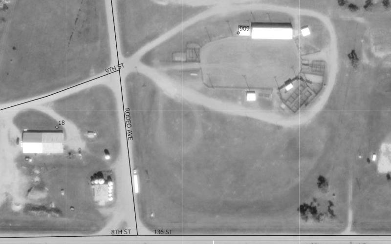 ‘X’ marks the spot where the city of Timber Lake will construct a new water tower as part of the community’s water improvement project. Construction of the new tower, which will be located southwest of the rodeo grounds at the corner of the cemetery road (8th Street) and Rodeo Avenue, is slated to begin in 2026. Photo courtesy of Dewey County Equalization Office