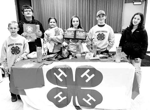 Receiving awards at the Dewey County 4-H Recognition Event were (L-R) Isaac Zeug, Jesse Ridl, Katie Ridl, Bricelyn Pederson, Levi Berndt, and Mila Mowrer. NOT PRESENT: Kendyl Locken, Lexi Locken, Talley Locken, Kenlea Heck, Korbi Heck, Grace Gill, and Raelynn Vines.