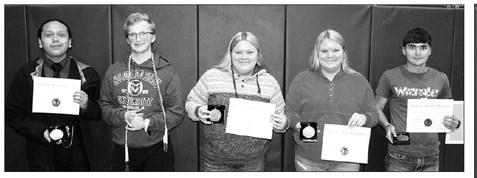 (Dupree High School has five South Dakota Regents Scholars this year. They are L-R): Wambli Quintana, Case DePoy, Cassidy Farlee, Carsyn Farlee, and JW Pederson. To earn this title, a student must pass all core classes with a C or better and take four, rather than the required three, math and science classes.