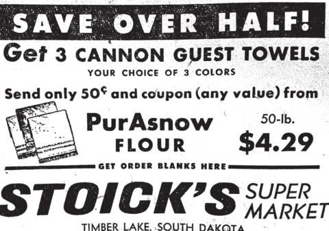 Ad from Timber Lake Topic, June 26, 1952
