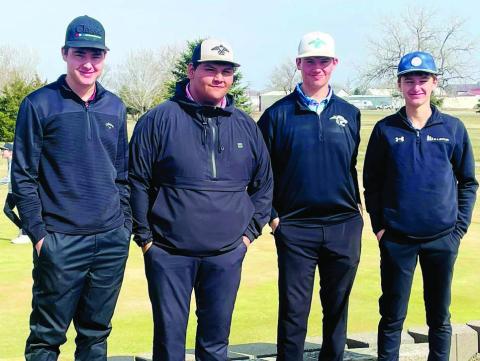 Brothers Hayden and Hadley Thompson posted top 10 finishes to lead the Timber Lake boys golf team to third place overall at the Gettysburg Invitational last Saturday, April 11. Hayden Thompson finished tied for seventh with Hayden Liebl of Warner by shooting an 84. Hadley Thompson followed in ninth place with 85 strokes. Kruz Lindskov helped the Panthers by finishing 11th with a score of 88. Pictured (l-r) are Kanton Hunt, Hayden Thompson, Hadley Thompson, and Kruz Lindskov.