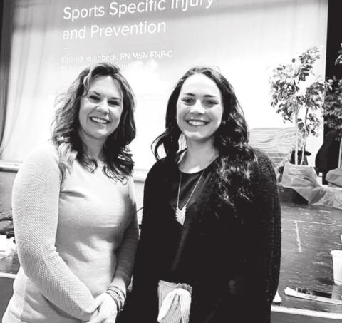 For her Capstone project, Maci Maher (RIGHT) brought Kellee Hollenbeck to speak to students, parents and staff on sports injury prevention.