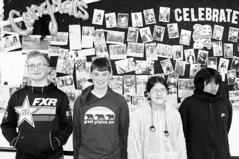 The Dupree Students of the Month are (L-R) Case DePoy (senior), Radley Grueb (ninth grader), and Martika Crow and Hayden Hale (seventh graders). Photo by Patty Peacock