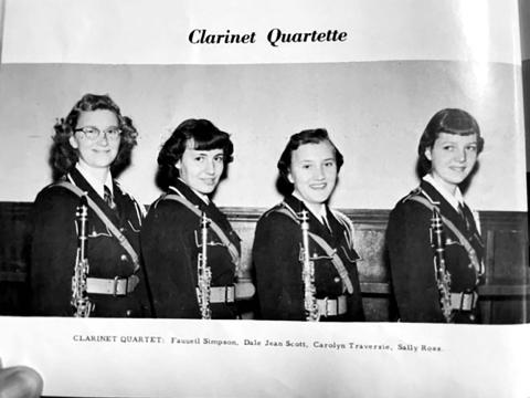 The Timber Lake High School clarinet quartet (L-R) Fauneil Simpson, Dale Jean Scott, Carolyn Traversie, Sally Ross (1954).