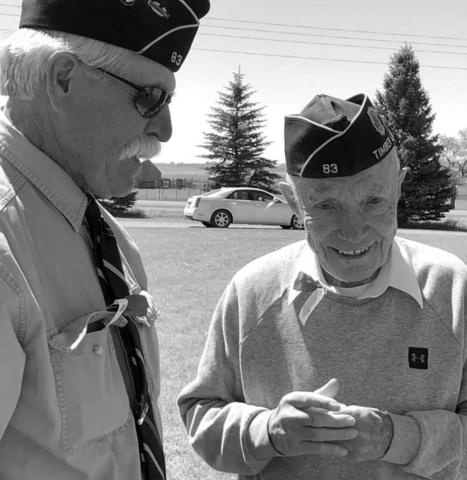 Veterans Jack Bickel and Andy Aberle took part in the ceremony at the Timber Lake Cemetery, where the late James Hulm was honored.