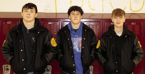 The recipients of this year’s Dupree Athletic Booster Club’s 3-2-1 letterman jacket program are (L-R) Michael Donovan, Traden Meeks, and Hudson Terveen. To earn a jacket, a student must have completed three seasons of sports during their first two years of high school at Dupree High School. Thus, three sports in two years (during 9th and 10th grade) by one student. Photo by Patty Peacock