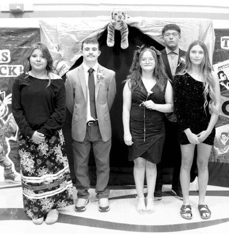 The underclassmen Homecoming royalty for DHS were FRONT (lr) Harper Smith, Jack Lawrence, Meagan Jeffries, Jozaiah Veaux, and Maddlyn Red Bear, NOT PICTURED: Dean Longbrake.