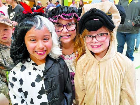 Timber Lake third graders Remi Wiedmer, Sophia Gross, and Stella Nilson were costumed up for the Dewey County 4-H Halloween Carnival on Sunday afternoon. (More Halloween on pages 10 and 20)