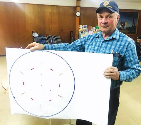 Isabel American Legion Post 120 Commander Johnny Boldt shows off a rough draft of a new design for the Veterans Memorial at Hillview Cemetery. The post will be adding 70 new names to the memorial stones and placing them in a new configuration. The redesign was approved by the membership during Post 120’s birthday celebration for the American Legion in March. Photo by Jon Flatland