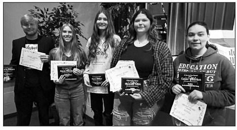 (L-R) Shawn Quinn, Averie Marshall, Sara Holzer, Serenity Webb, and Taylor Peterson received plaques.