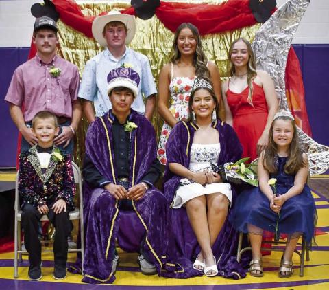 Dupree High School crowned its 2024 Homecoming King and Queen on Monday, Sept. 23. Pictured are (Front, L-R): Prince Clinton Farlee, King Tripp Schrempp, Queen Lourdes Dupris, and Princess Andrea Jewett. (Back, L-R): Roper Eaton, Brandin Jewett, Charly Etzkorn, and Jessa Hunt. Topic photo by Patty Peacock