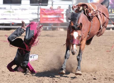 Face in the dirt, spurs in the air