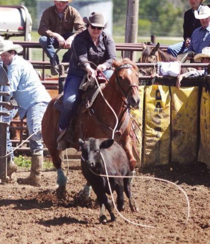 Courtney Dahlgren of Timber Lake misses her throw during the Ladies Breakaway Roping event at the 62nd annual Dupree Pioneer Days Rodeo on Sunday, June 25. Photo by Jon Flatland