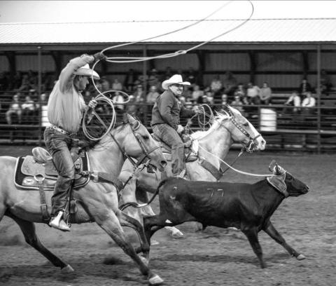 Colt Peterson, Isabel, and JJ Hunt, Ridgeview, competed in team roping at Isabel.