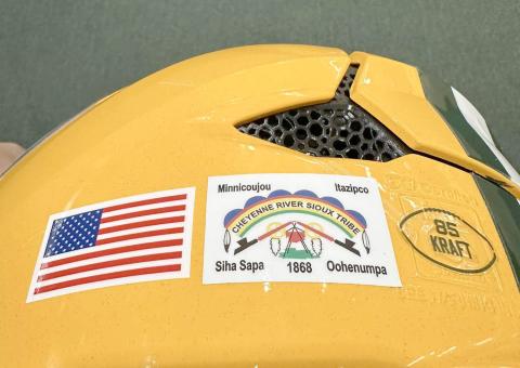 Timber Lake native Tucker Kraft, an honorary member of the Cheyenne River Sioux Tribe, posted this photo on social media last week of the CRST flag on his Green Bay Packers helmet with the message, “The NFL made it official today. Honored to represent!”