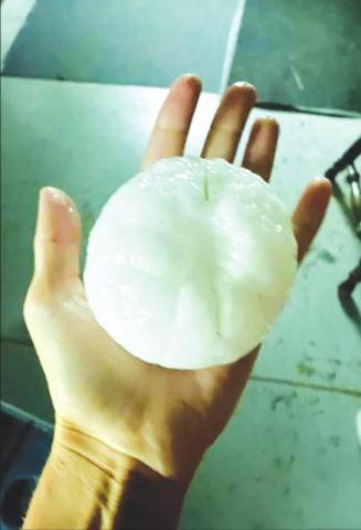 Sarah Mowrer picked up this hail stone that hit near Promise.