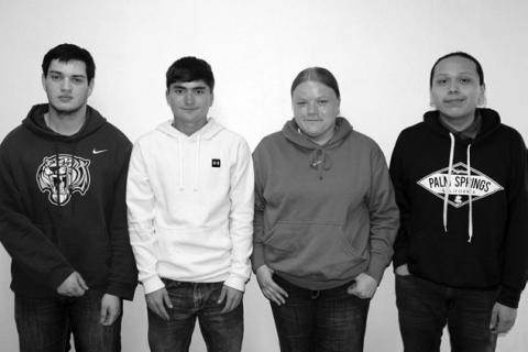 RIGHT: The Dupree juniors won the 11th Grade Quiz Bowl competition at the Northwest Area Schools Academic Olympics held April 12 at Dupree. The members of the team were (L-R) Matthew Lemke, JW Pederson, Cassidy Farlee, and Wambli Quintana.