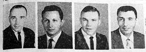 These four local men received degrees from Northern State College. L-R are Dave Scott, William Lloyd Dale, Jr. and Joe McMacken, who earned degrees in four-year secondary education, and Theophile L. Traversie, bachelor of science. ( Timber Lake Topic, June 6, 1963.)
