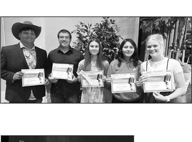 Awards presented by English teacher Megan Bickel: (l-r) Hadley Thompson (Best Poet), Dan Peterson (Most Improved), Natalie Lawrence (JOY), Jaymee Archambault (Resilience), Hailey Roggow (110%). Natalie also received an award for the Smarter Balance Highest Achieving ELA (English Language Arts/Literacy) score.