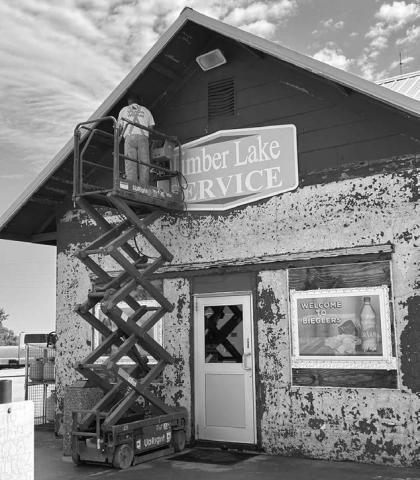 Biegler’s Timber Lake Service in Timber Lake is undergoing a facelift to freshen up the exterior of their building. Doing the work are Roger and Tina (Keller) Salwei of Loveland, CO. Photo by Jon Flatland