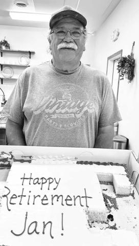 Friends and family helped Jan Linderman of Timber Lake celebrate his retirement with a party at New Hope Church on July 6. Jan taught electricity and networking for Northwest Area Schools for 36 years.