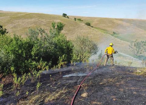 The Timber Lake Fire Department was called out to a large prairie fire northeast of Wakpala on Monday, June 21, where local firefighters assisted departments from Mobridge, Trail City, McLaughlin, Fort Yates and the Bureau of Indian Affairs. About 163 acres burned in the blaze, which was pushed by a mild but steady breeze. No cause for the fire has been determined.