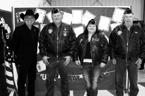 American Legion Post 124 members who took part in the annual Dupree Veteran’s Day Program were (L-R): Chug Garreau, Ramon Birkeland, Sherry Lou Anderson, and Clint Farlee.