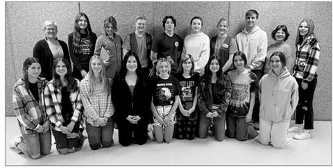 CAST AND CREW PICTURED AT RIGHT FRONT (L-R): Natalie Lawrence, Meredith Maciejewski, Averie Marshall, Tobi Hintz, Madlyn Bieber, Kendal Lemburg, Abby Linderman, Natalie Gross, Carla Del Rio; BACK: Director Heather Kraft, Sara Holzer, Natalie Biegler, Shawn Quinn, Francesco Barbini, Lola Hornick, Code Enright, Wylee Keller, Assistant Director Julie Barnica, and Cindy Hoyt.