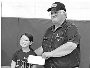 Lance Willison (RIGHT) won the drawing for the $250 grand prize. Timber Lake fourth grader Leah Eigelaar drew names for the prizes.