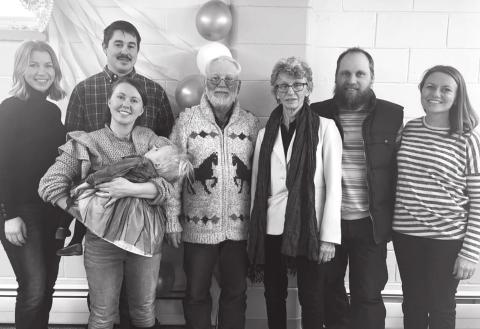 The Johnson family at Allen and Leota’s 50th anniversary celebration. L to R: Evy Johnson, Ferris and Danette Bauman with daughter Ruth, Allen and Leota, Bob Johnson, and Cara Sommerlot.