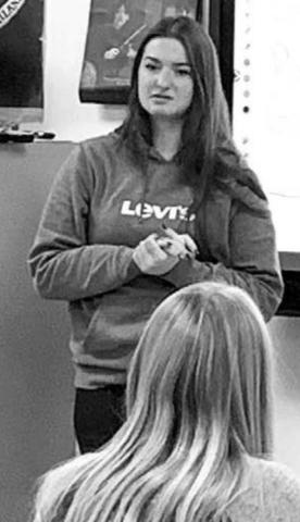 Emily Stinson talking to a class at Timber Lake School