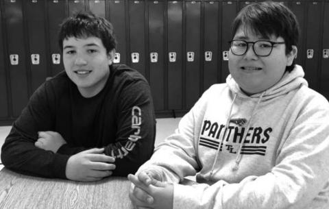 Ninth graders Dan Peterson (LEFT) and Aidan Swift Hawk were Americanism essay contest winners.