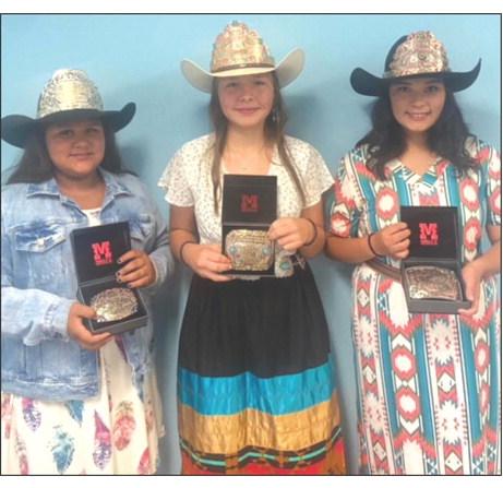 The 2023-2024 Cheyenne River Sioux Tribe Rodeo Royalty was selected last Thursday, Aug. 31, in a pageant that was part of the CRST Fair &amp; Rodeo in Eagle Butte through Monday, Sept. 4. Pictured, l-r, are Harper McLane, Cheyenne River Rodeo Princess; Cloey Big Eagle, Jr. Miss Cheyenne River Rodeo Queen; and Taylor Peterson, the 2023-24 Miss Cheyenne River Rodeo. Watch for more coverage of the CRST Fair &amp; Rodeo in next week’s Topic. Submitted Photo
