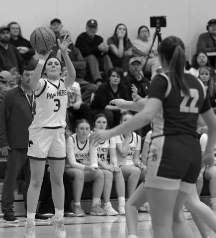 Junior forward Ruby Maher puts up a long jumper during Lady Panther hoops action against Sully Buttes last week. Maher finished with seven points in Timber Lake’s win over the Chargers. Topic Photo/Marie DuPreez