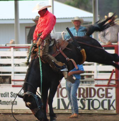 Gray Kerstiens was second in the ranch bronc ride at the latest Grand River Ranch Rodeo Series event.