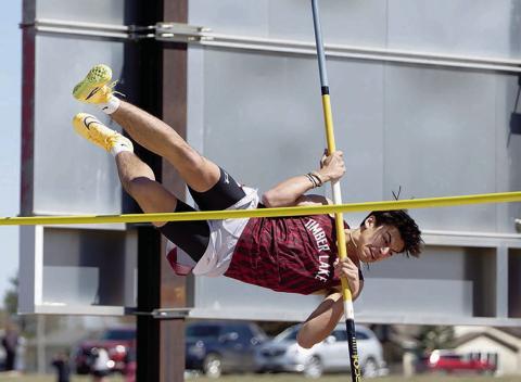 Timber Lake’s Blake Lei has a look of determination on his face as he competes in the pole vault at the Gettysburg Track Invitational last week. Lei finished sixth overall in the event with a mark of 7 feet 6 inches. The Panther track schedule has been disrupted by inclement weather, with a meet set for last Saturday in Lemmon cancelled due to high winds and cold temperatures. Topic Photo/Marie DuPreez